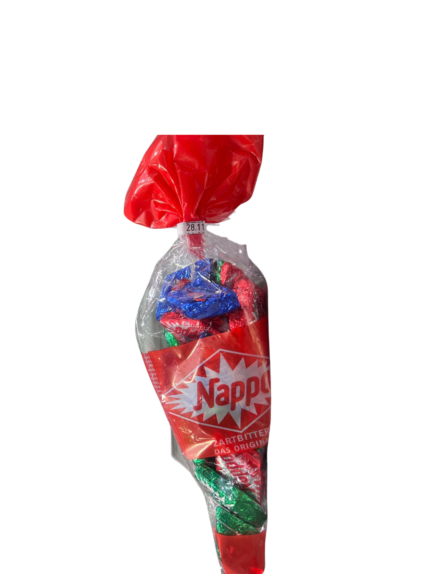 Nappo Nougat Puur Puntzak – rode puntzak met kleurrijk ingepakte nougat bonbons van Snoepkes.nl
