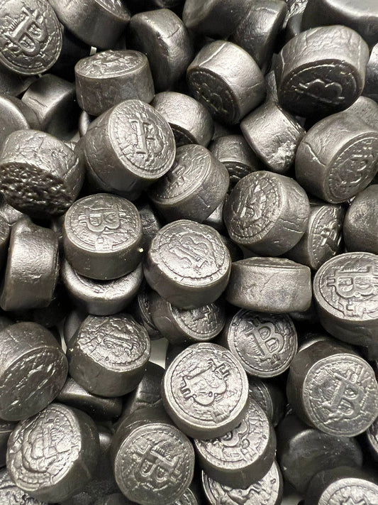 Bitcoin drop - Moderne drop snoepjes in bitcoin muntenvorm met zoethout
