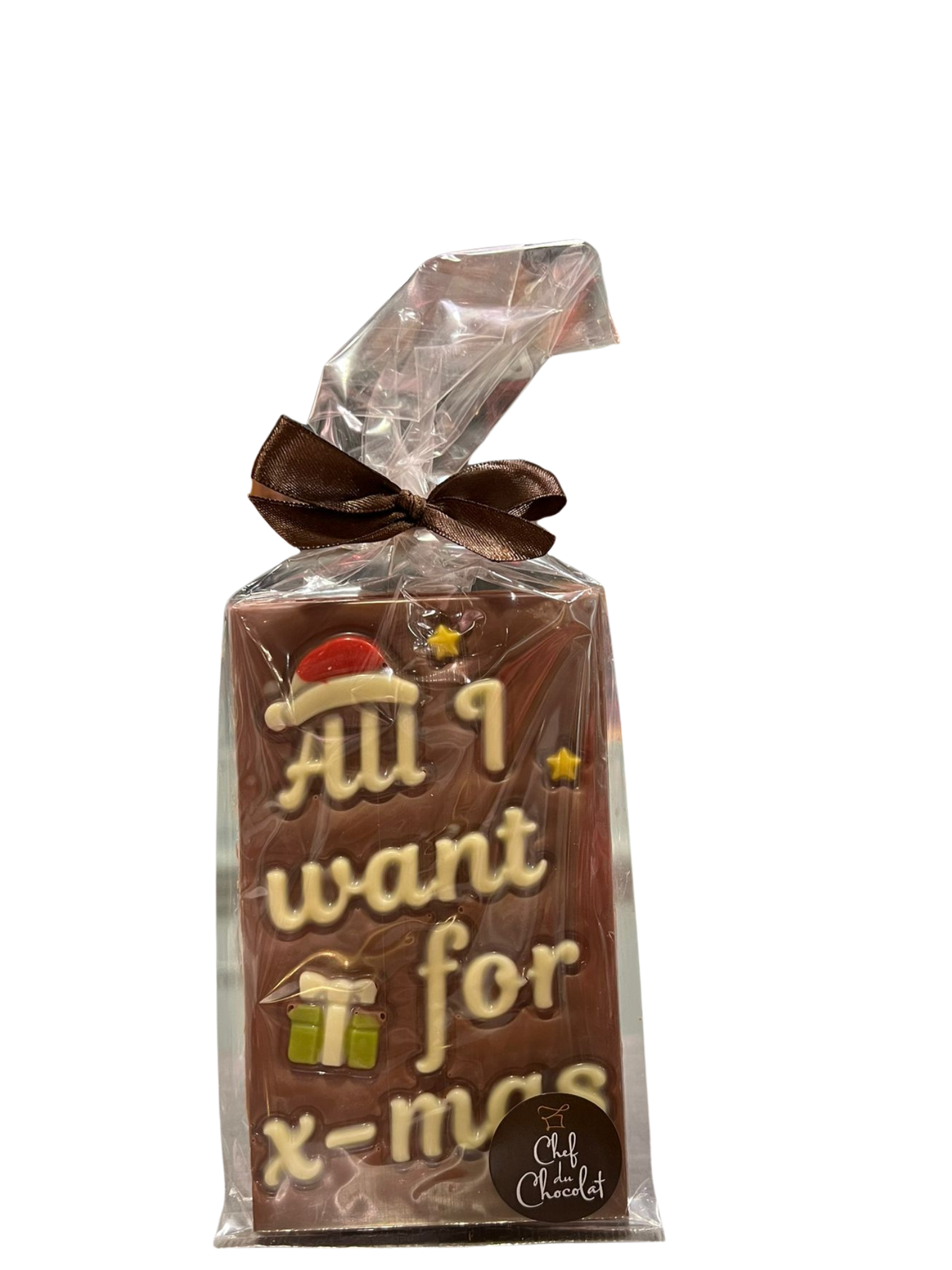 Chocoladetablet All I Want For X-Mas 150 gram Callebaut chocolade, feestelijke chocoladereep met kersttekst
