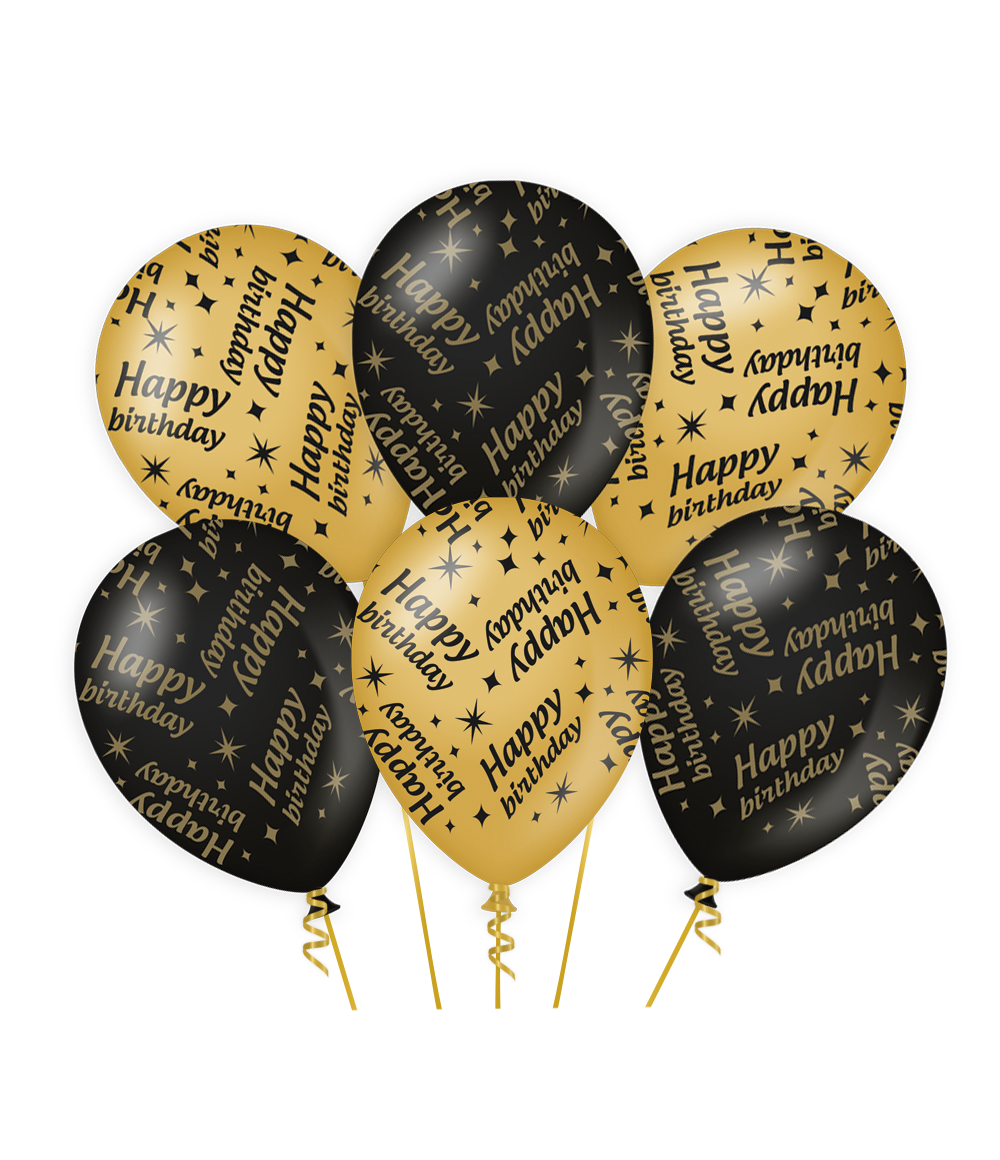 Classy Party Balloons Happy Birthday gold/black – goud/zwarte latex ballonnen van Paper Dreams, 30x30 cm, 6 stuks