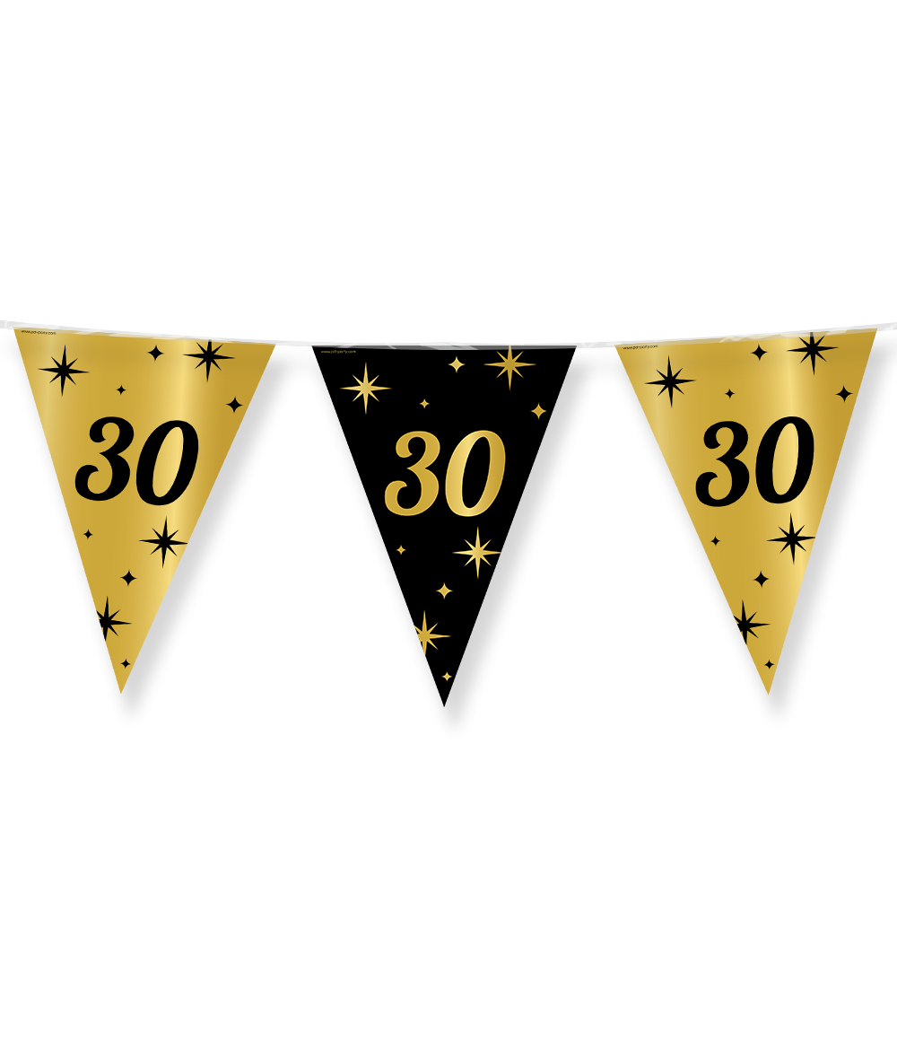 Classy Party Vlaggenlijn 30 jaar gold/black – zwart/gouden folie vlaggenlijn van Paper Dreams, 10 meter 