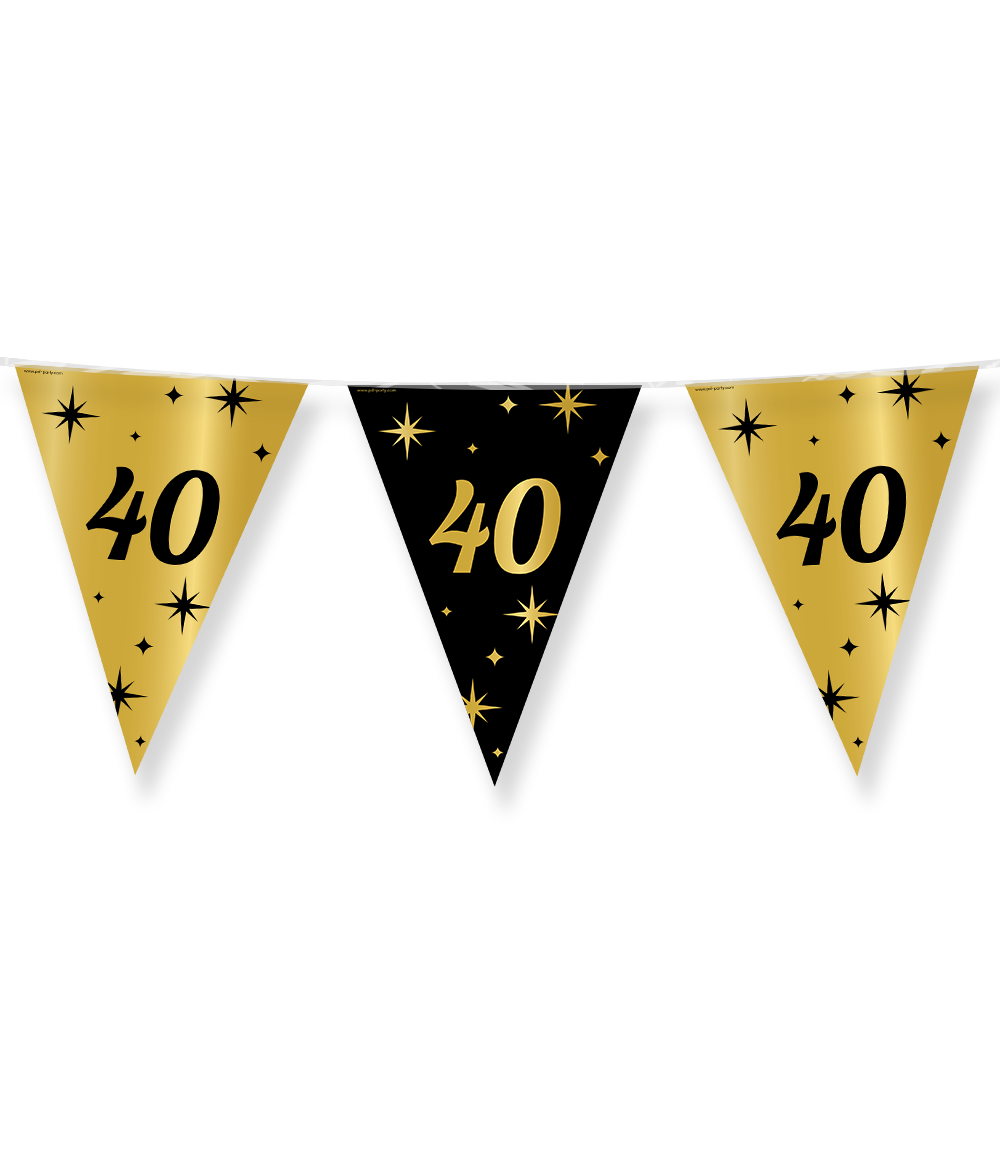 Classy Party Vlaggenlijn 40 jaar gold/black – zwart/gouden folie vlaggenlijn van Paper Dreams, 10 meter 