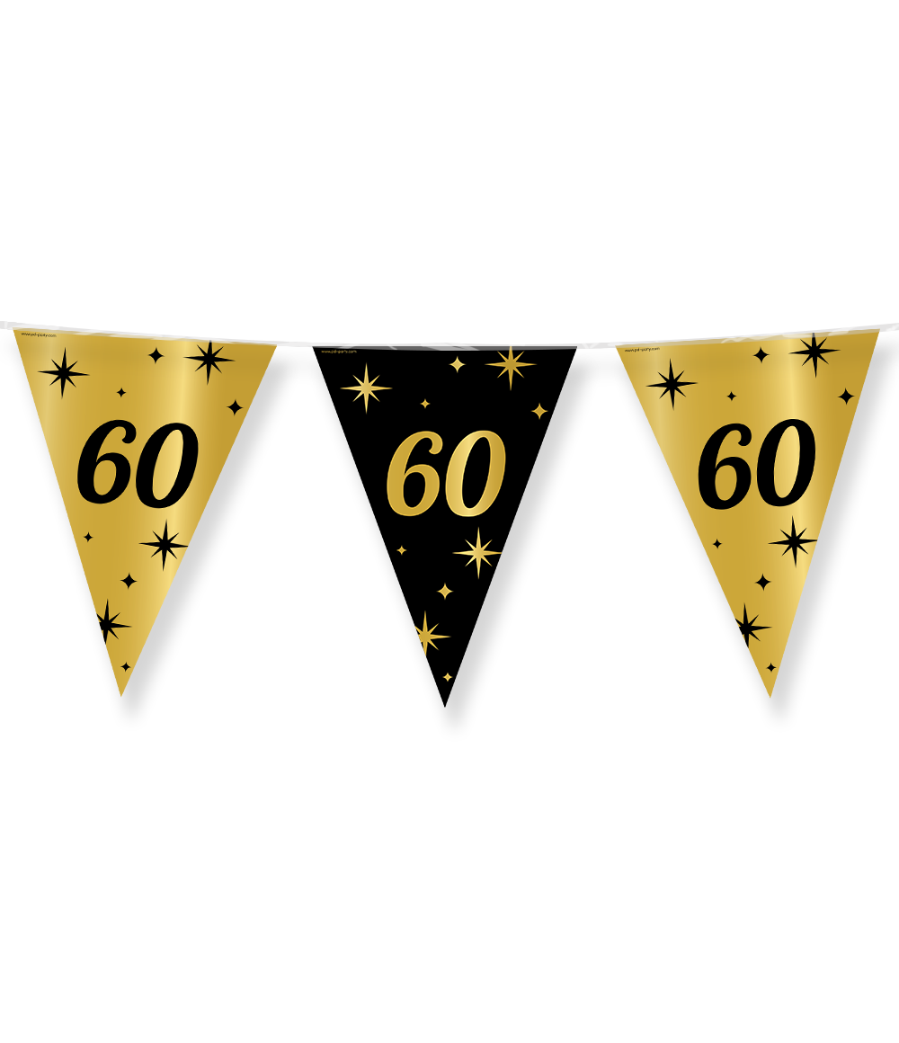 Classy Party Vlaggenlijn 60 jaar gold/black – zwart/gouden folie vlaggenlijn van Paper Dreams, 10 meter