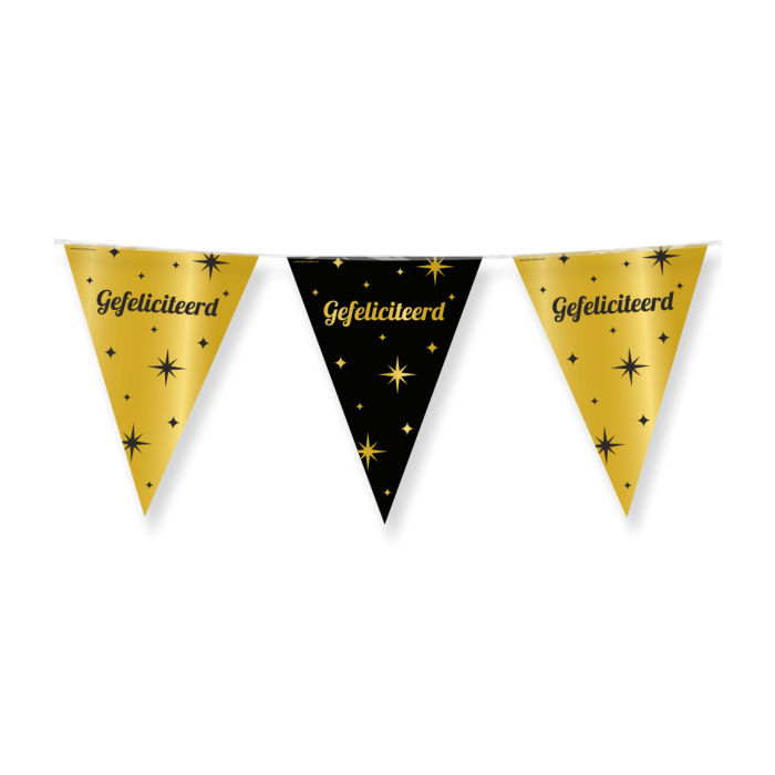 Classy Party Vlaggenlijn Gefeliciteerd gold/black – zwart/gouden folie vlaggenlijn van Paper Dreams, 10 meter 