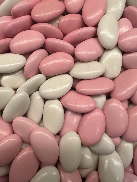 Dragees roze-wit chocolade doopsuiker voor geboortebedankjes