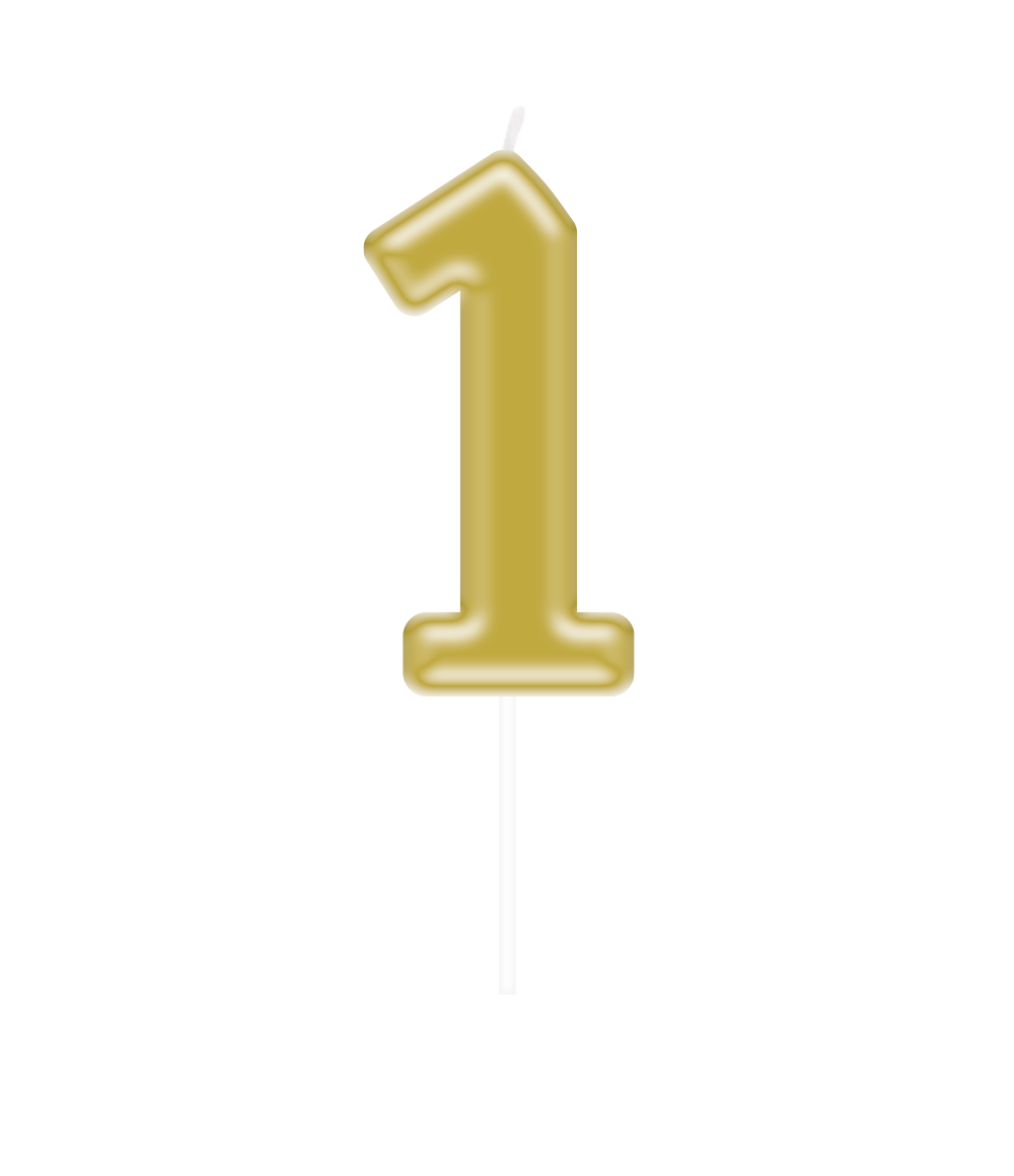 Gouden cijferkaars nummer 1 van kaarsenvet, 10,5 x 3,5 cm, ideaal als taartkaars voor verjaardag of jubileum

